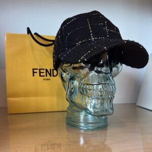 Tweed Black Checkered Cap Hat NOT FENDI